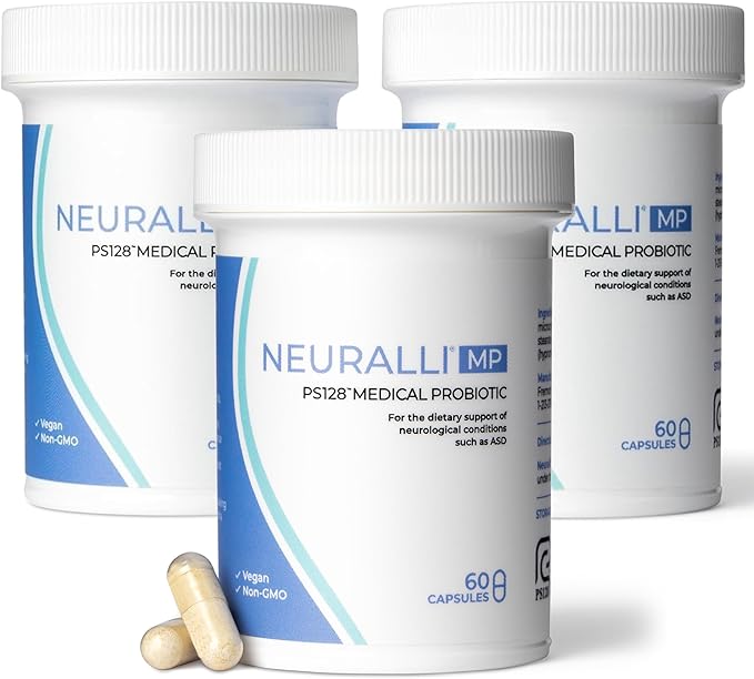 Bened Life Neuralli MP, Medical Food with PS128 for People with ASD and PD (90-Day Supply) - 3 Bottles (180 Capsules)