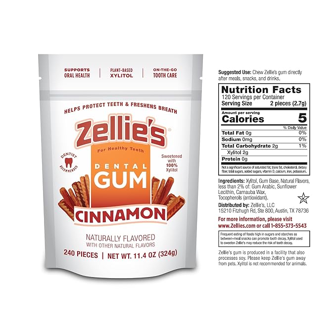 Zellie's | 100% Xylitol Cinnamon Chewing Gum | No Aspartame, Gluten Free, Vegan & Kosher (240 Count - Pack of 1)