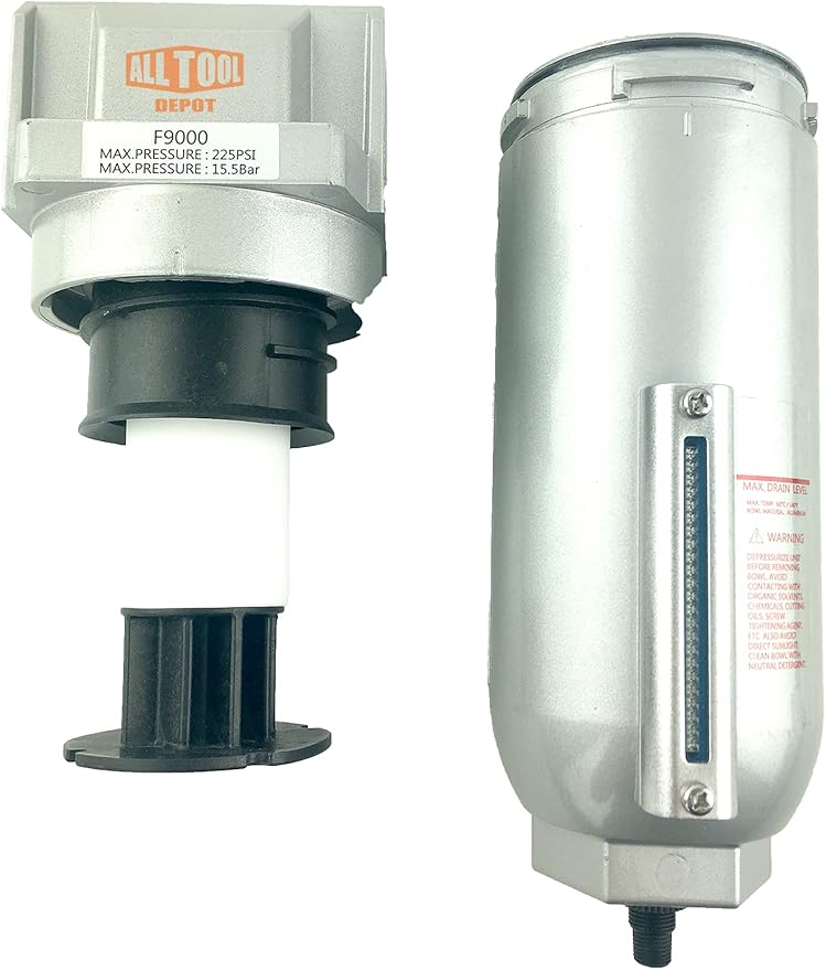 1" NPT SUPER DUTY Industrial Grade Particulate Filter/Water Trap For Air Compressor Compressed Air Lines, 5u With Metal Bowl (AUTO DRAIN)