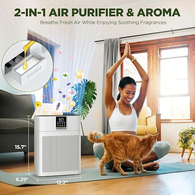 Air Purifiers for Home Large Room up to 2180 Sq Ft, DBFIT HEPA Air Purifier with Washable Nylon Pre-Filter, PM2.5 Air Quality Sensor, Aroma, Air Cleaner for Pet Hair, Odor, Smoke, Dust, Pollen AP2410