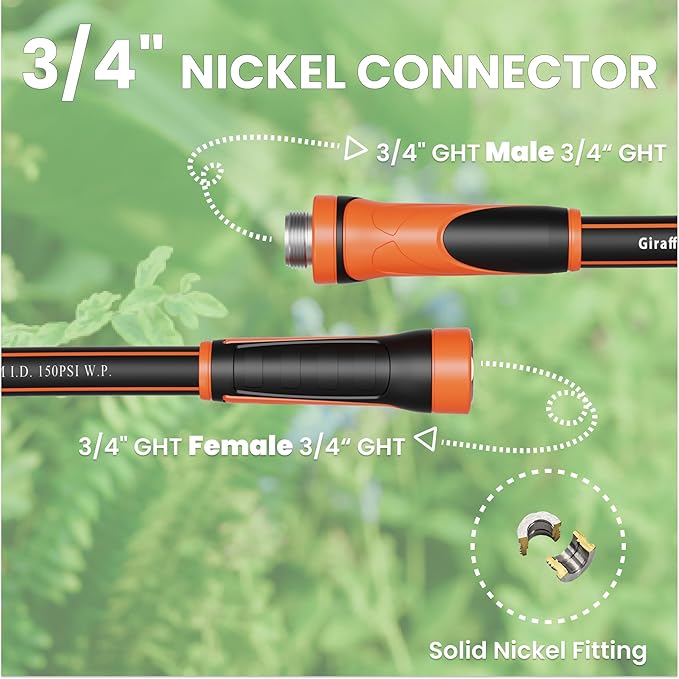Giraffe Tools Garden Leader Hose 15ft x 5/8", Short Water Hose Heavy Duty, Flexible, Lightweight Hybrid Hose with Swivel Handle, Male to Female Fittings, Burst 600 PSI