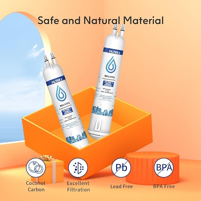 BELVITA Compatible with 4396841 Refrigerator Water Filter, EDR3RXD1, KAD3RXD1, WHR3RXD1, 4396841, 4396710, Filter 3, 46-9083,46-9030, 9030, 9083 Refrigerator Water Filter, 3 Filters