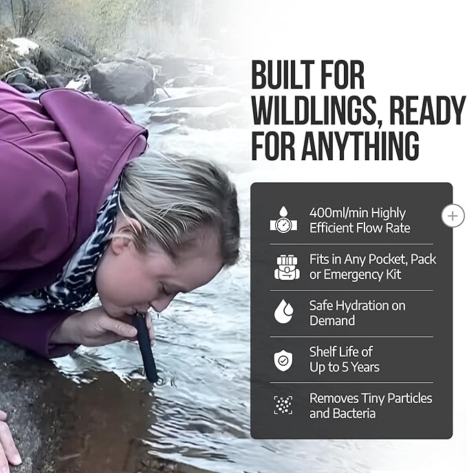 Sierra Madre Pure Water Straw – 264 Gallon Water Filter Purification for Backpacking, Camping, Hiking, Travel - Perfect for Preparedness Survival Gear & Supplies - Portable & Lightweight (Pack 5)