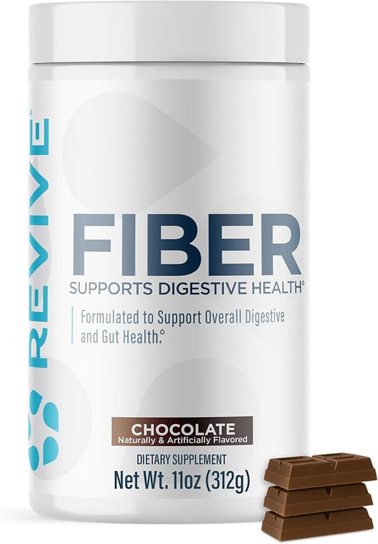 Revive MD Fiber Supplement for Digestive & Gut Health - 5g of Dietary Fiber Supports a Healthy Digestive System with Psyllium Husk & More - 30 Servings, Chocolate