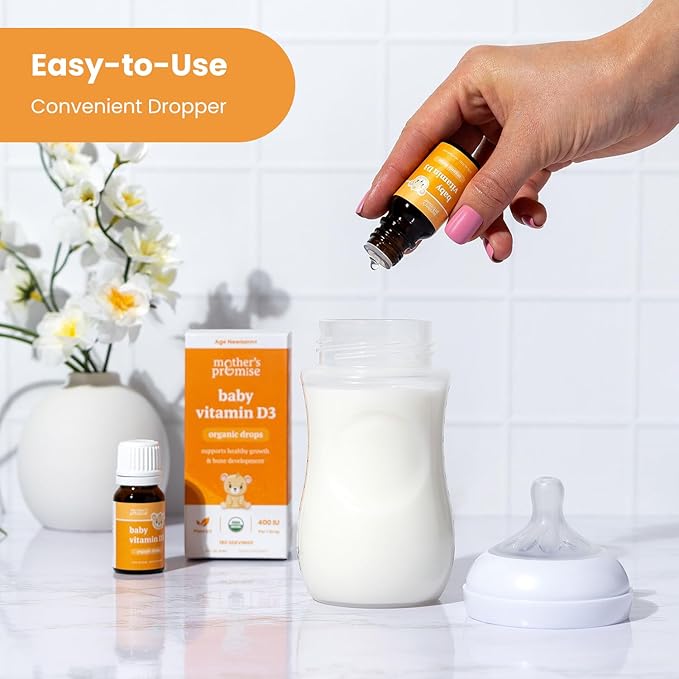 Organic Vitamin D Drops for Babies, Infants & Toddlers | Plant-Based, 400 IU Baby Vitamin D3 Liquid Supplement | Supports Healthy Growth, Bones, Heart & Immune Health for Newborns (2-Pack)