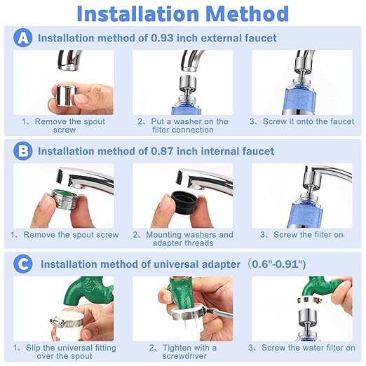 2 Pack Sink Water Filter Faucet, Universal 360 ° Rotating Kitchen Faucet Water Purifier, Bathroom Faucet Filter Removes Chlorine Fluoride Heavy Metals Hard Water for Home Kitchen & Bathroom