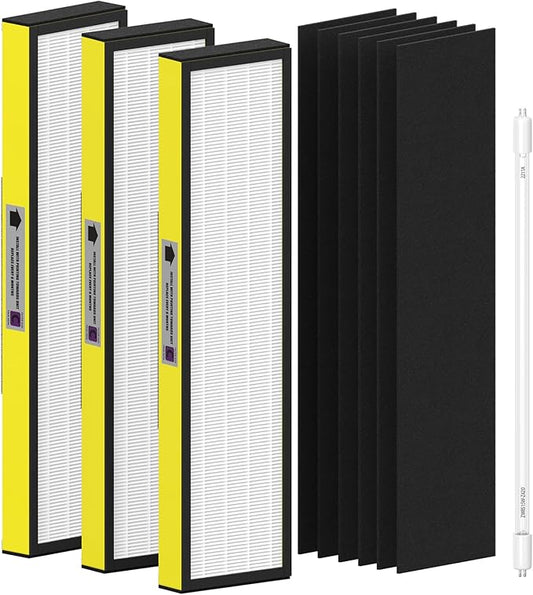 3 Pack FLT5000 True HEPA Filter C + LB5000 UV Bulb Compatible with AC5000/AC5000E/AC5250PT/AC5350B/AC5350BCA/AC5350W/AC5300B & CDAP5500BCA/CDAP5500WSP