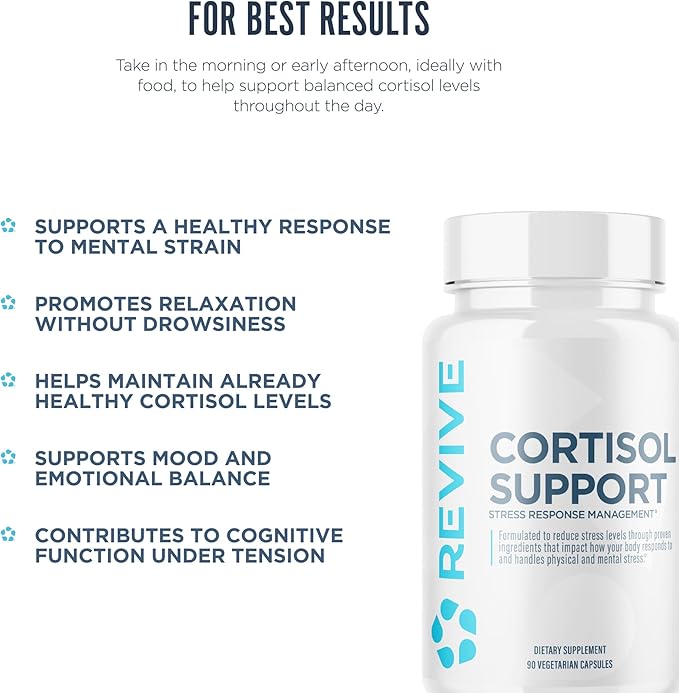 Revive MD Cortisol Manager, 90 Vegetarian Capsules - Cortisol Supplement with Magnesium & L-Theanine Support Health, Focus, Energy, Fatigue, & Adrenal Gland Function - Vegan & Gluten-Free