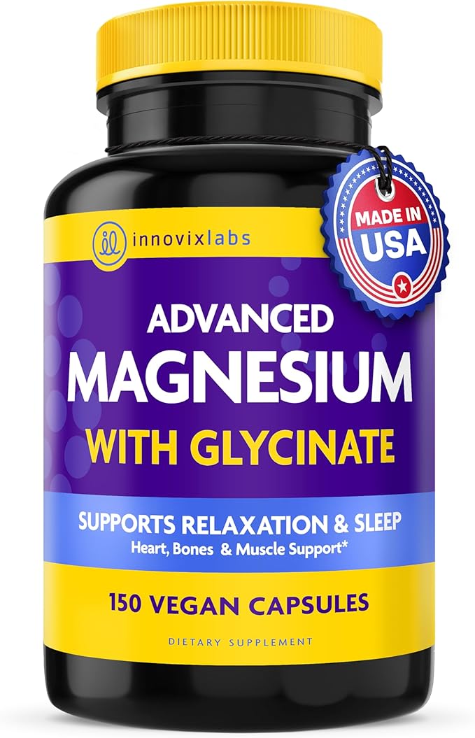 InnovixLabs Advanced Magnesium Capsules - 150 Ct, 210 mg - Chelated Magnesium Glycinate and Malate, High Absorption, Promotes Relaxation, Bones, Muscle Health, Vegan Magnesium Malate Sleep Supplement