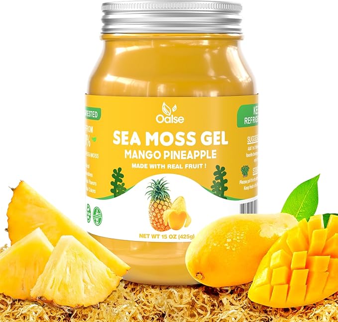Sea Moss Gel Mango Pineapple Flavor - Natural Seamoss Gel with 92 Minerals and Vitamins - Non-GMO, Gluten-Free, Vegan - Immune Defense-15 OZ