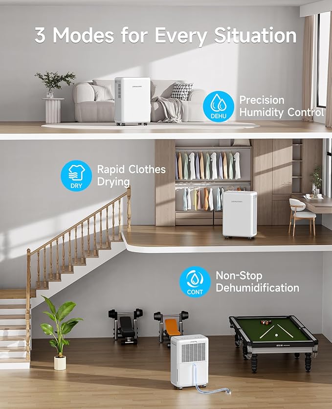 2000 Sq. Ft Dehumidifier for Basement, 30 Pint Dehumidifiers for Home, Bedroom and Bathroom, 3 Modes Dehumidifier with Drain Hose, Smart Humidity Control, 24H Timer (White)