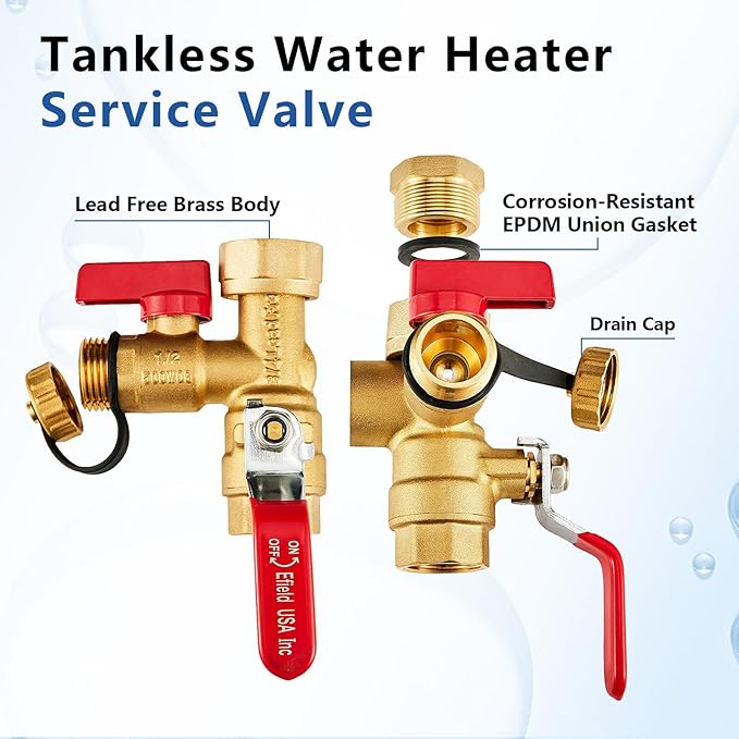 3/4 Inch GUOFIS IPS Tankless Water Heater Valve Kit with Pressure Relief Valve(3/4"FIPx 3/4" FIP),1 Set Water Heater Valve Kit