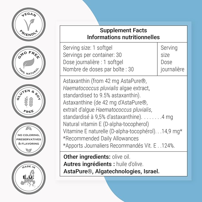 Supersmart - Astaxanthin 4 mg Per Day - Powerful Antioxidant Carotenoid | Non-GMO & Gluten Free - 30 softgels