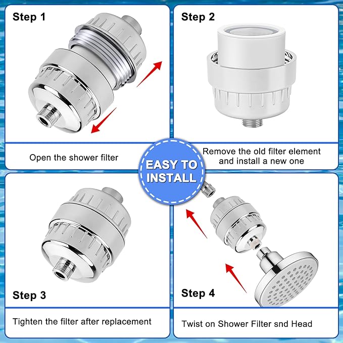 20 Stage Shower Filter Replacement Shower Cartridge Filter with Vitamin C, Shower Head Replacement Filter for Hard Water 4 Pack by Cenipar