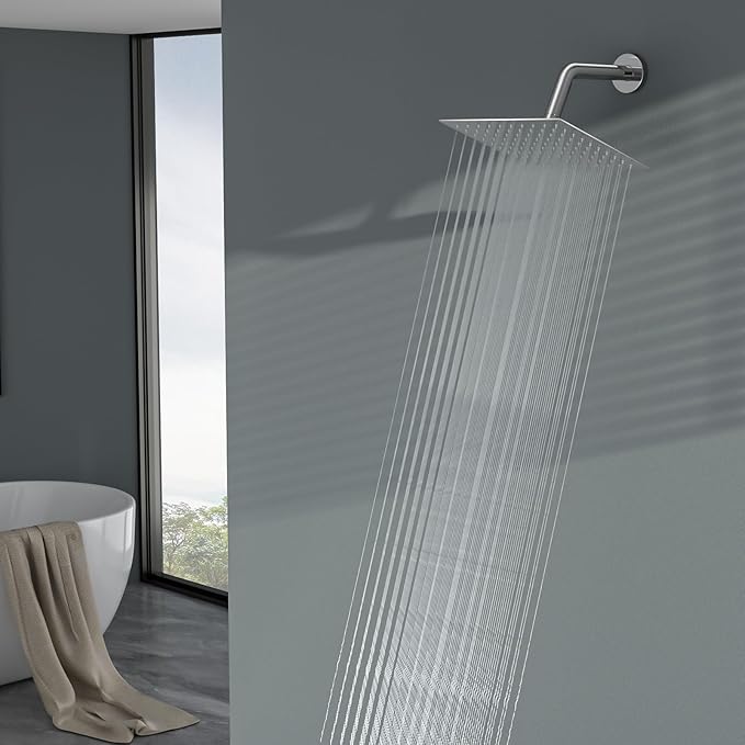 Lordear Rain Shower Head 8 Inch Square High Pressure Waterfall Shower Head Ultra Thin 304 Stainless Steel Shower Head Polish Chrome with 100 Silicone Nozzles