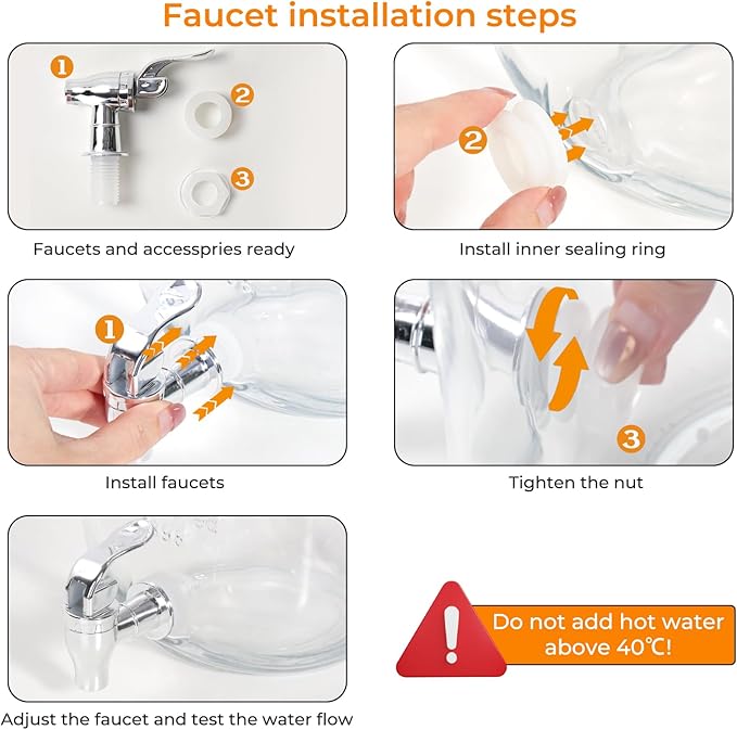 2 Gallon Glass Drink Dispensers, 1 Pack Clear Beverage Dispenser with Stand and Spigot for Parties, Drink Dispenser with Ice Core and Sticker for BBQ, Picnic, Lemonade Dispenser