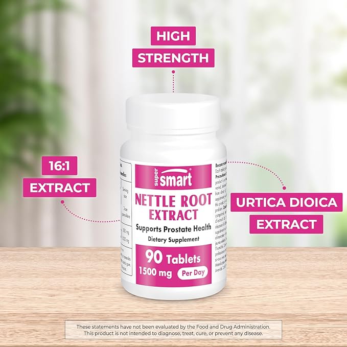 Supersmart - Nettle Root Extract 1500 mg Per Day - Extract of Stinging Nettle Root - Support Healthy Urinary Tract - Prostate Supplements for Men | Non-GMO - 90 Tablets.