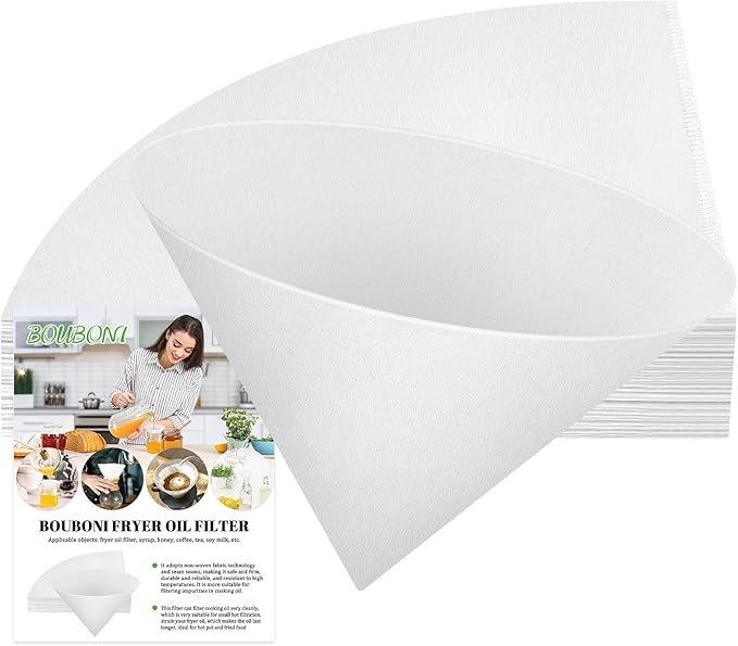 10" Fryer Oil Filter 25pcs Non Woven Cooking Oil Filter Grease Filters for Deep Fryer Maple Syrup Filter Cones White Beeswax Filters for Hotels Restaurants Cafes Food Trucks Kitchens