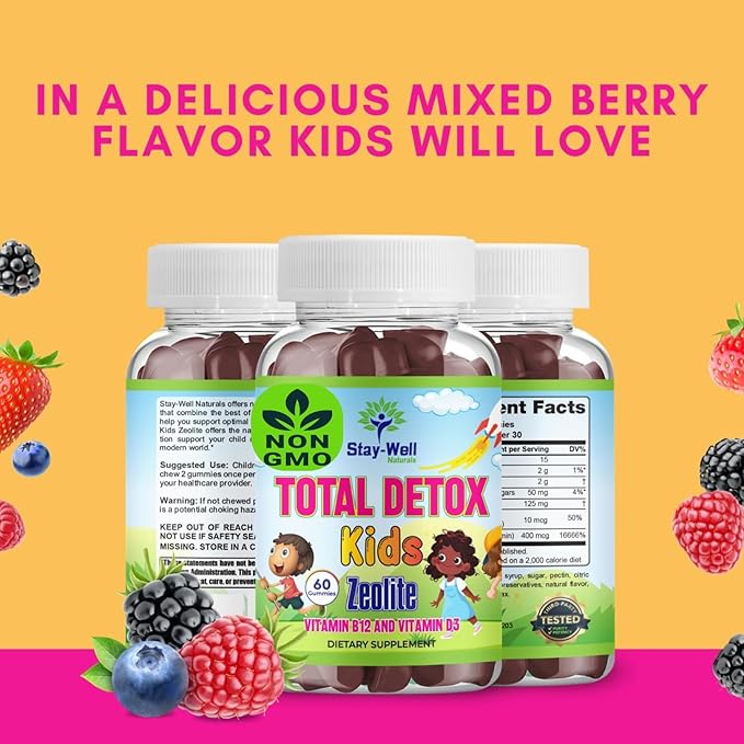 Natural Zeolite Heavy Metal Detox Kids, Chewable Gummy, Micronized Zeolite, Total Body Metal Cleanse, Toxin Cleanse, Non-GMO, 60 Mixed Berry Gummies