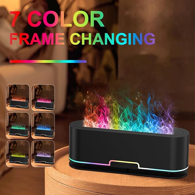 2025 Upgraded Rainbow Flame Fire Diffuser Humidifier, 7 Colors Changing Oil Diffuser, Ultra-Quiet Aroma Essential Oils Aromatherapy Diffusers for Large Room, Bedroom, Office