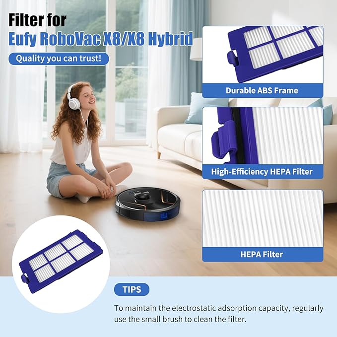 6-Pack X8 Replacement Filters for Eufy RoboVac X8/X8 Hybrid Robot Vacuum - HEPA Washable Filter Accessories with 3-Layer Filtration System