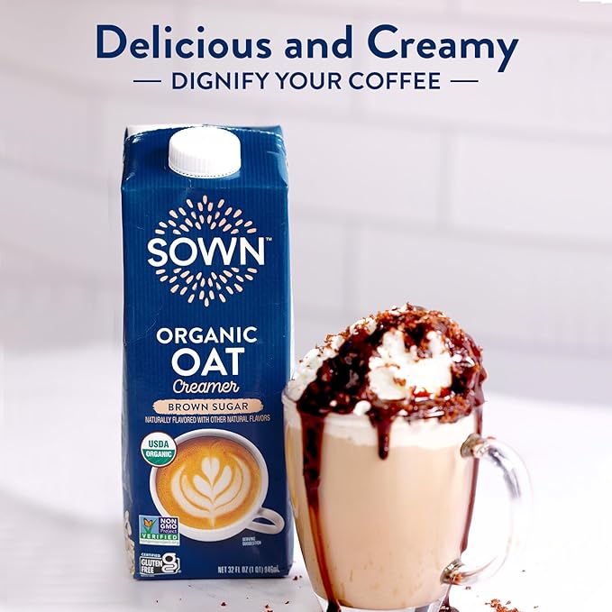 SOWN Organic Oat Creamer Brown Sugar - Barista Oat Milk Non Dairy Coffee Creamer - Plant Based, Dairy-Free, Vegan, Gluten-Free, Non-GMO, Shelf Stable - 32oz (Pack of 6)