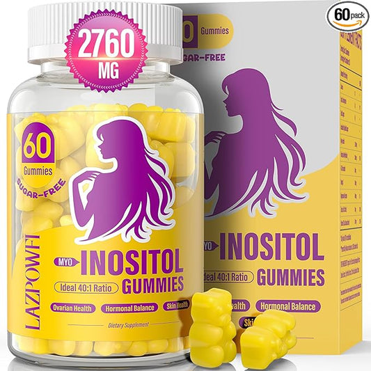 Myo-Inositol & D-Chiro Inositol,Inositol Gummies with Vitamin D3, Magnesium Glycinate, Omega-3, Folate & Zinc, Inositol Supplement Menstrual Cycle for Women-40:1 Ratio-30 Day Supply