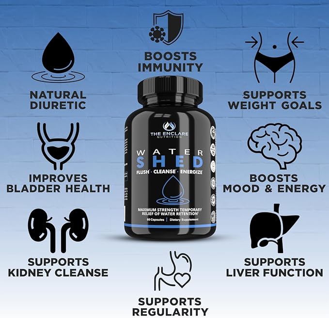 THE ENCLARE NUTRITION|Water Pills Diuretic for Water Retention, Detox, Liver, Kidney, Weight, Swelling/Bloating Relief. Green Tea, Cranberry, Apple Cider Vinegar, Dandelion, Vitamin B6, Chloride (3)