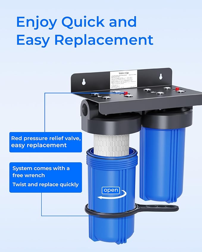 Waterdrop Whole House Water Filter, Sediment Filter Reduce Heavy Metal Filter Cartridge, Replacement for GE® FXHTC, GXWH40L, iSpring, Culligan® RFC-BBSA, Whirlpool®, Any 10" x 4.5" System, 5 Micron