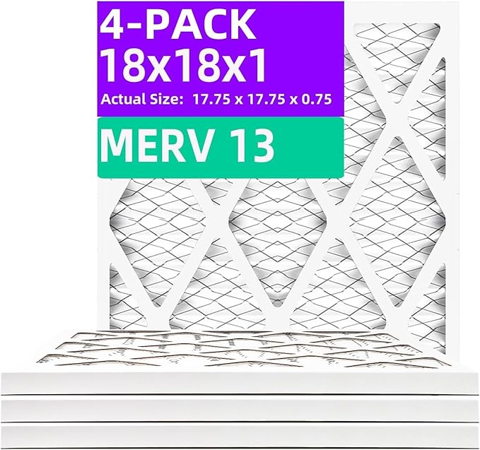 18x18x1 (4-Pack) MERV 13 Pleated Air Filter (Actual Size: 17.75"x17.75"x0.75") MPR 1900 & FPR 10, Furnace Air Filters,18x18x1 air filter