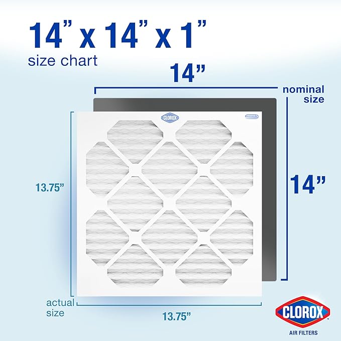 Clorox Air Filters 14x14x1 Furnace Filter, MERV 11 Pleated HVAC AC Furnace Air Filters, MPR 1000 & FPR 7 – Pack of 4