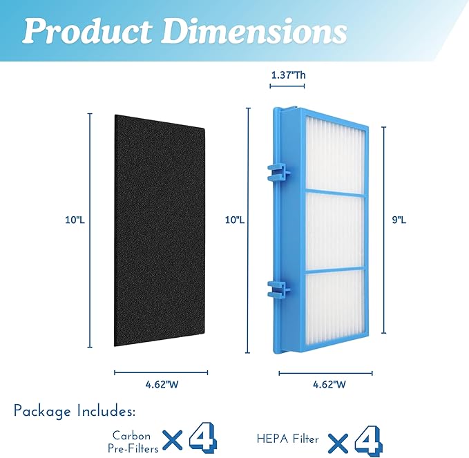 Nispira AER1 Filter Replacement for Holmes Air Purifier HAPF30AT HAP242-NUC Total Air 4 HEPA 4 Carbon Booster, Remove Odor Smoke VOCs 1.2 x 10 x 4.6 Inches