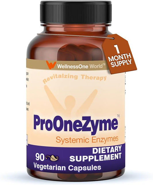 WellnessOne ProOneZyme Digestive Enzymes Supplements - Systemic Proteolytic Enzymes for Digestion, Gut Health, Gas Relief & Bloating - Contains Bromelain, Nattokinase, Protease & More - 90 Capsules