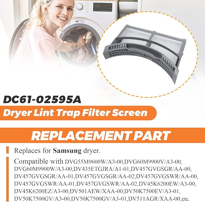 2025 Upgraded DC61-02595A Dryer Lint Filter Case Screen by Beaquicy - Replacement for samsung Dryer - Replaces 2069505, AP4578777, PS4206799, Polyester Vinyl Standard Size Dryer Lint Screen