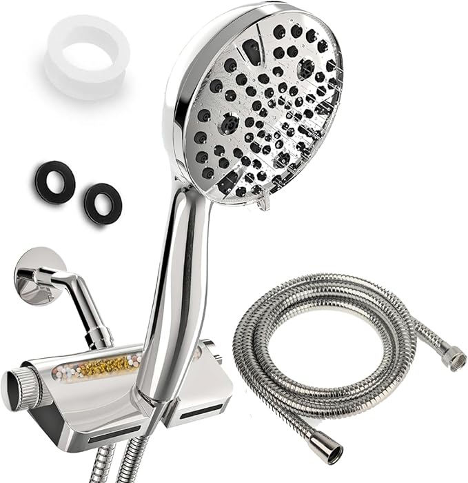 AQUAZEN® Filtered Shower Head with 8-Layer Handheld Filter | High Pressure | 10 Spray Modes | US Standard | Premium Chrome Finish | 5ft Hose | Easy Install