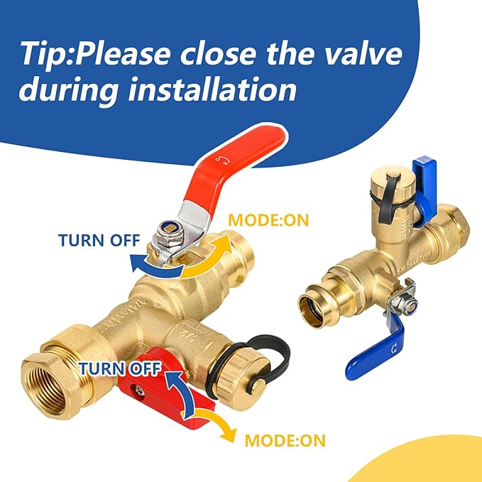 3/4 Inch GUOFIS IPS Tankless Water Heater Valve Kit with Pressure Relief Valve(3/4"FIPx 3/4" Press),5 Set Water Heater Valve Kit