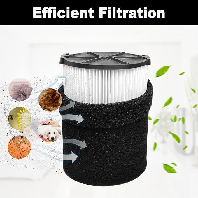 2 Pack vf4000 Filter for Ridgid Shop Vac 5-20 Gallon Wet/Dry Vac, also Fit for Husky 6-9 gallon Vacuum, with 4x Foam Sleeve