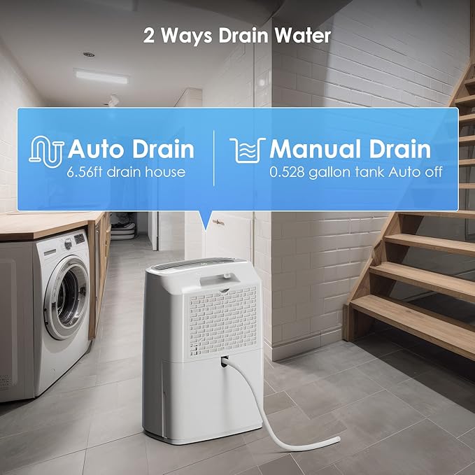 2500 Sq.Ft Dehumidifier for Home Basement, ANDTE 34 Pints Dehumidifier with Drain Hose with Smart Humidity Control, 3 Operation Modes, Powerful Moisture Removal for Large Room, RV, Bathroom, Bedroom