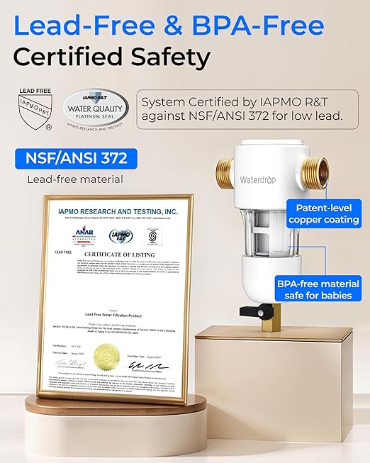 Waterdrop Spin Down Sediment Filter, 50/200 Micron Reusable Whole House Water Filter Sediment System, Flushable Pre-Filter System for City/Well Water,1" MNPT + 3/4" FNPT