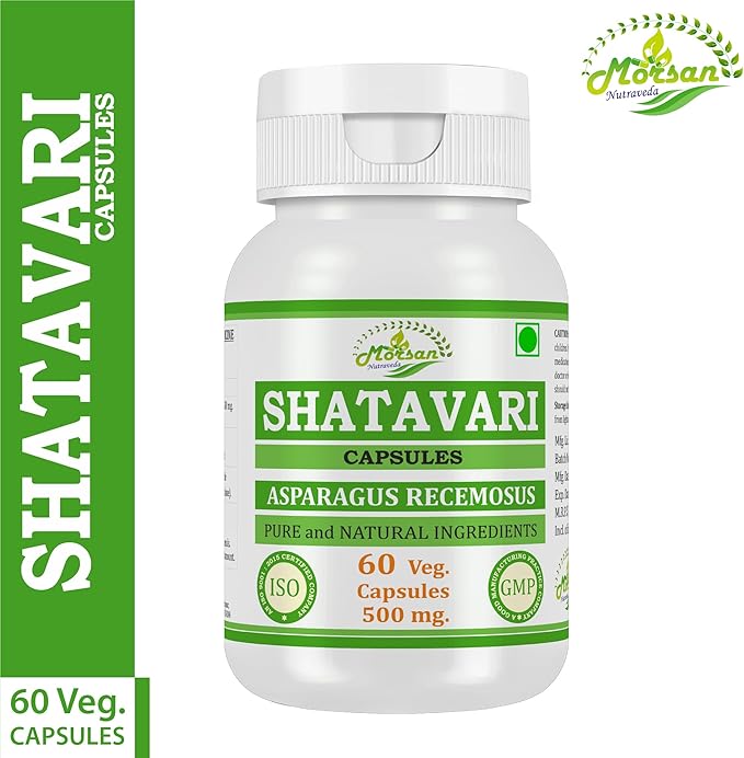 Morsan Nutraveda’s Shatavari (Asparagus Racemosus) Capsule | 10:1 Highest Potency Extract | 100% Natural Product | Combo Pack of 2 x 60 x 500 mg. Veg. Capsules
