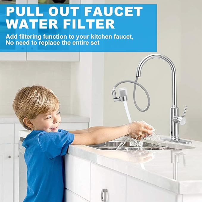Sink Water Filter Faucet, 720 ° Rotating Kitchen Faucet Water Purifier, Bathroom Faucet Filter Removes Chlorine Fluoride Heavy Metals Hard Water for Home, Kitchen & Bathroom