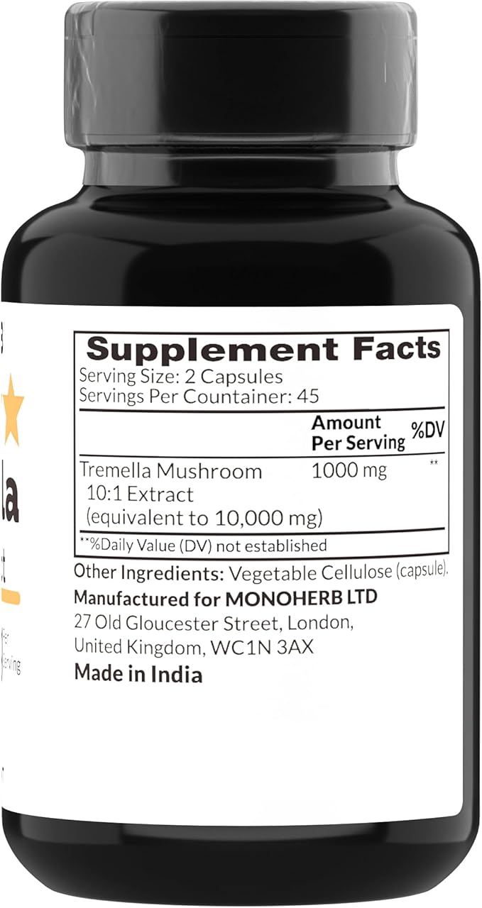 Tremella Mushroom Extract 1000 mg - 90 Vegetarian Capsules - White Jelly Mushroom