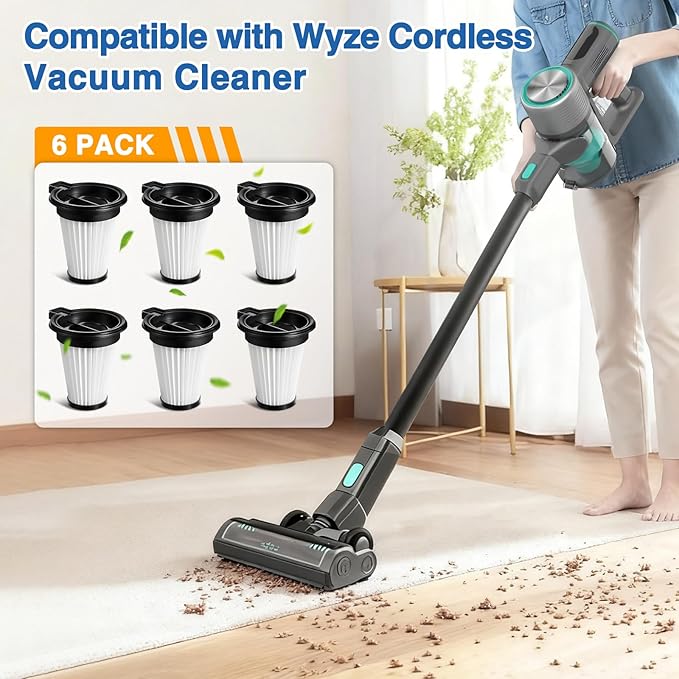 6 Pack HEPA Filter Compatible with Wyze Cordless Vacuum Cleaner, Replacement Filters for Wyze Handheld Vacuums & WCVRHF, Washable & Reusable for Wyze Vacuum ﻿