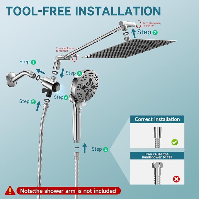 Filtered Shower Head With Handheld Combo,Detachable Dual Showerhead with Magnetic Docking,High Pressure 10" Stainless Steel Rain & 5" Handheld with Water Flow Control,69" Hose - Chrome