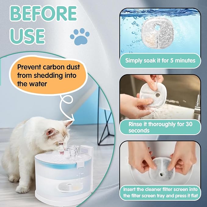 16 Packs Cat Water Fountain Filter Replacements Compatible with E1/E1+ Cat Fountain (2L/67oz), Triple Filtration System Pet Water Dispenser Filter