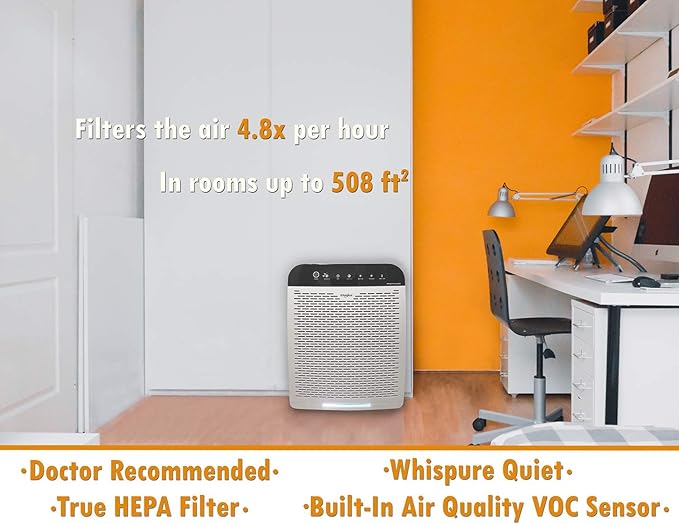Whirlpool WPPRO2000P Whispure True Hepa Air Purifier, Activated Carbon, 508 Sq Ft, Smart Auto Mode, Ideal for Allergies, Odors, Pet Dander, Mold, Smoke, Wildfire, Germs - Pearl White