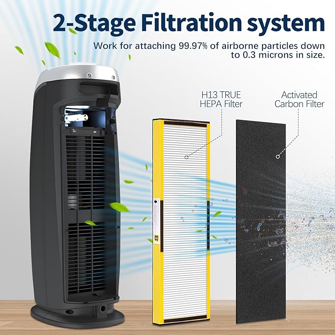 AC4825 Filter B Replacement Compatible with Germ-Guardian Air Purifier AC4825 AC4825E AC4800 AC4850PT AC4900CA AC4820 AC4300 Air Purifier, 4 HEPA with 4 Pre-Filters