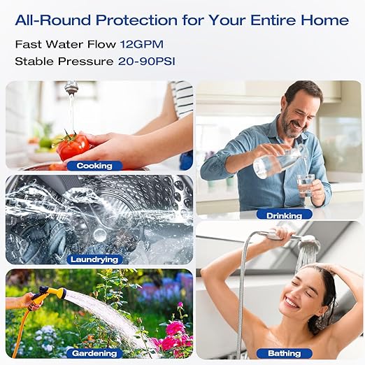 H&G Lifestyles Whole House Water Filtration System,Iron and Manganese Water Filter for Well Water,Remove Heavy Metal Chlorine Odor,Improve Water Taste,3 Stage Whole Home Water Filtering System