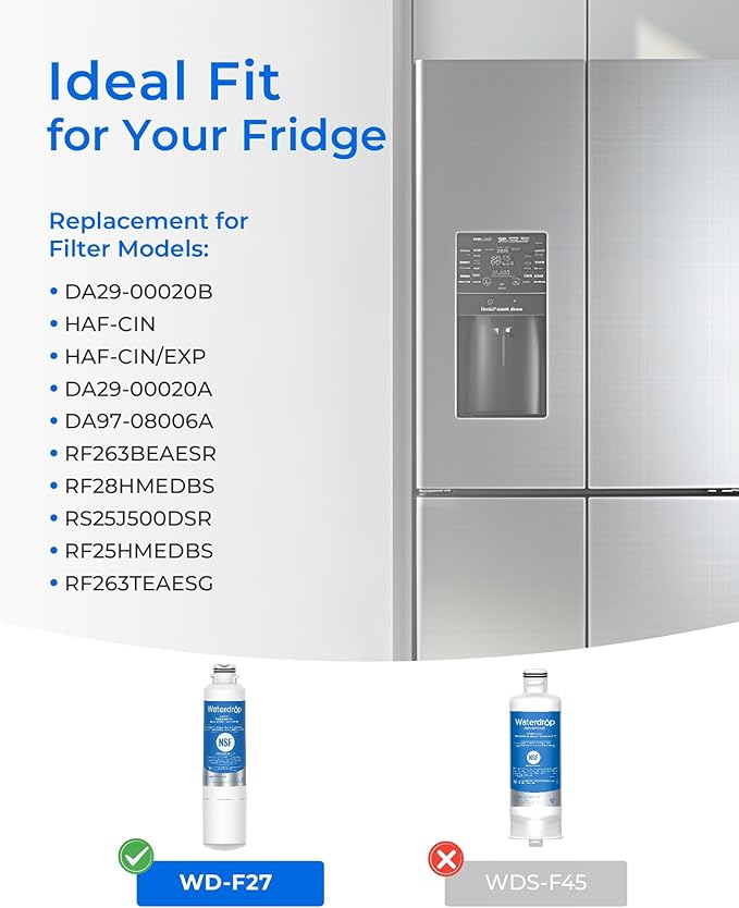 Waterdrop DA29-00020B Refrigerator Water Filter, Replacement for Samsung HAF-CIN/EXP, DA29-00020B-1, RF263BEAESR, RF263TEAESG, RF4287HARS, Reduce Chlorine, bad Taste and Odor(Package May Vary)