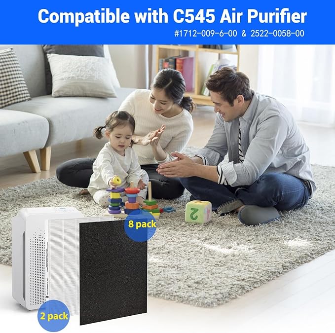 C545 Filter Replacement Compatible with Winix C545 Air Purifier, 2 Filters S and 8 Activated Carbon Pre-Filters, Compare to Part # 1712-0096-00 & 2522-0058-00
